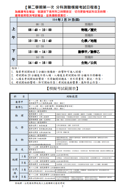 113學年度第一次分科模考