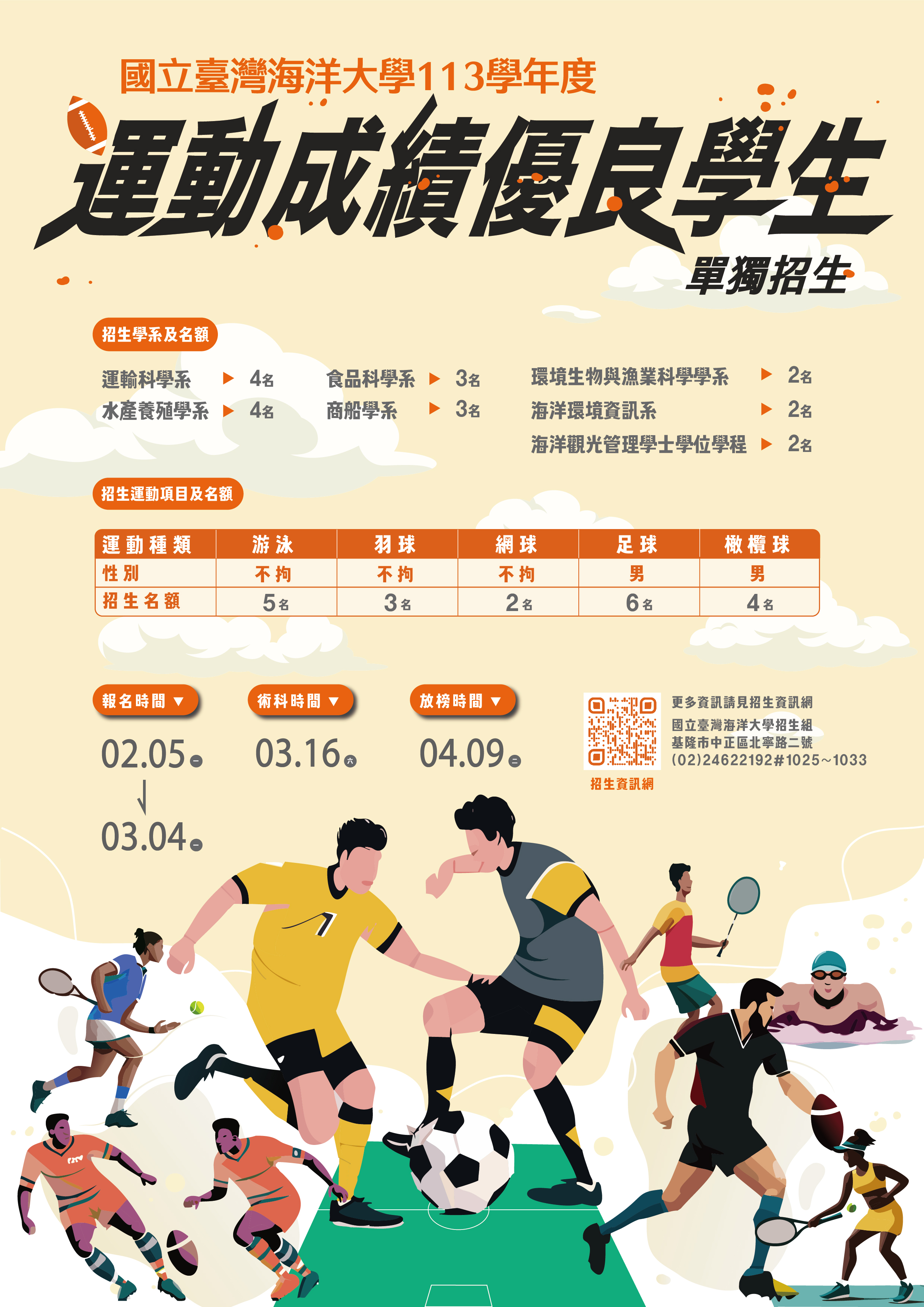 國立臺灣海洋大學113學年度運動績優生招生海報