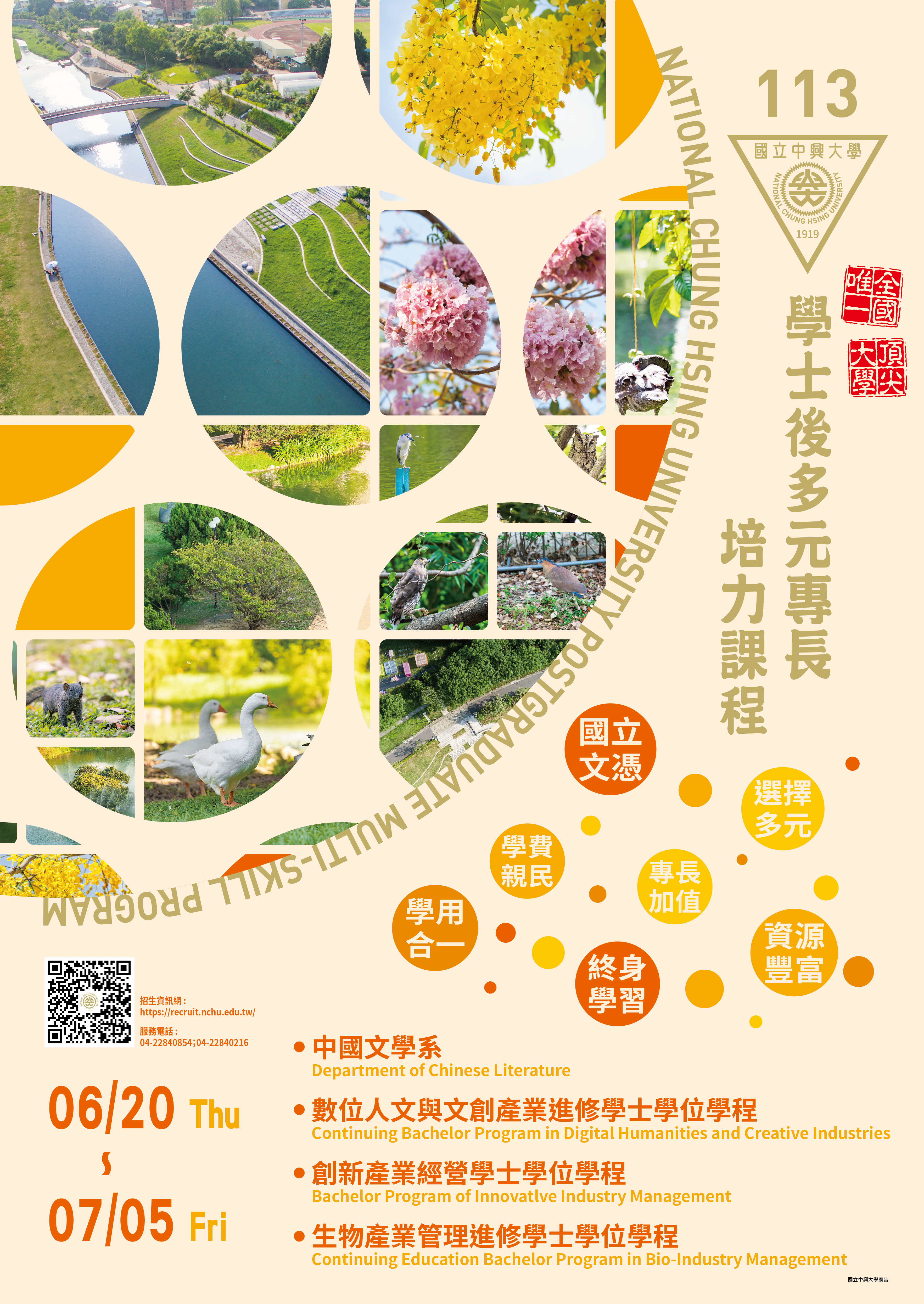 國立中興大學113學年度學士後多元專長培力課程招生海報